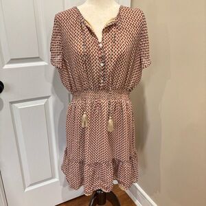 Dip Boho Button Down Tassel Geometric Smocked Waist Dress XL